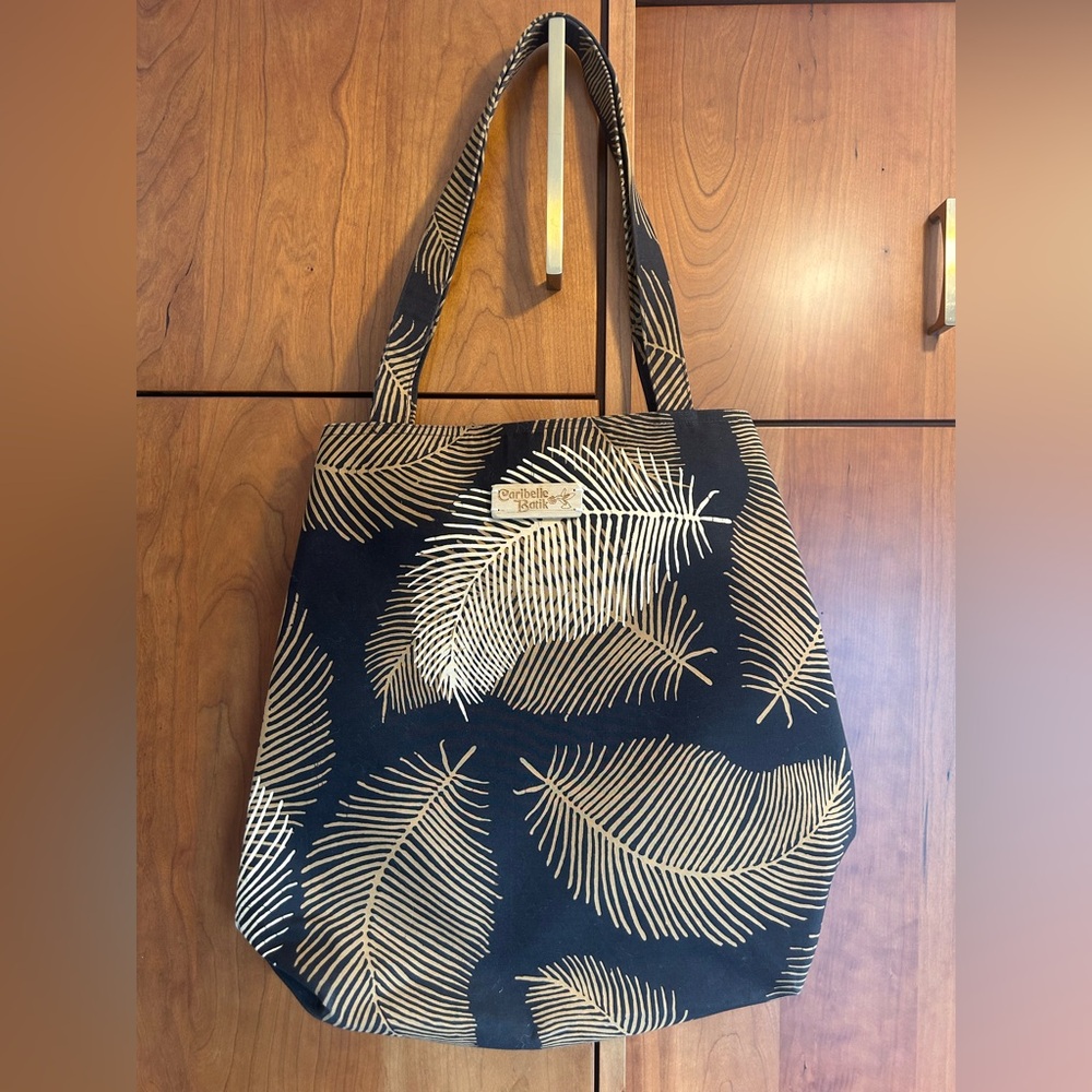 Caribelle Batik Tote Bag Black and Tan Structured White Lotus